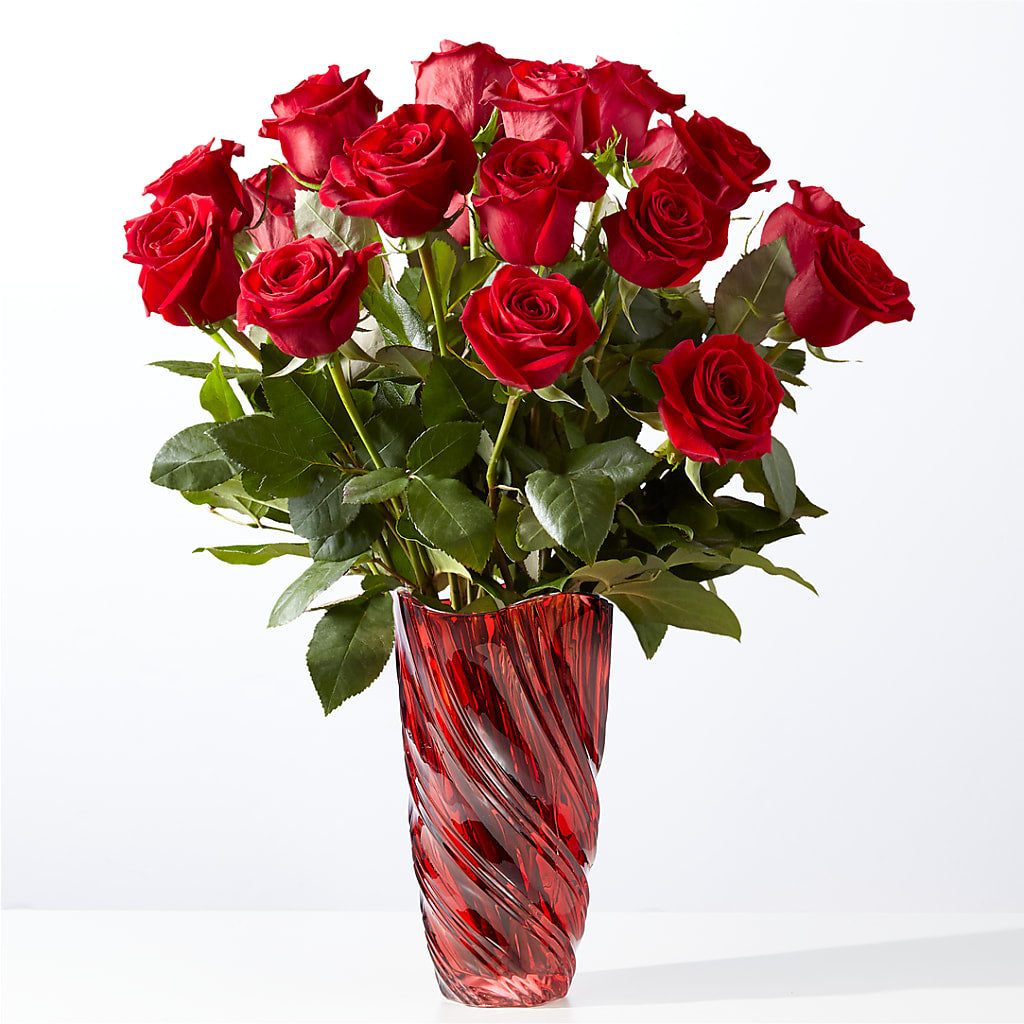Classic Love Red Rose Bouquet with Luxe Swirl Vase – The Garden By Elizabeth, Culver IN