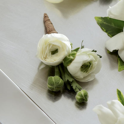 White Ranunculus Boutonniere –  The Garden By Elizabeth, Culver IN